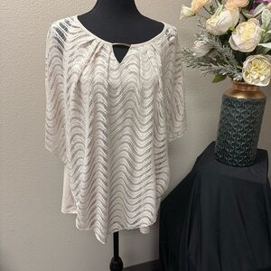 NWT Covington 2X Ivory Crochet Lace Overlay Blouse Boho Keyhole Plus